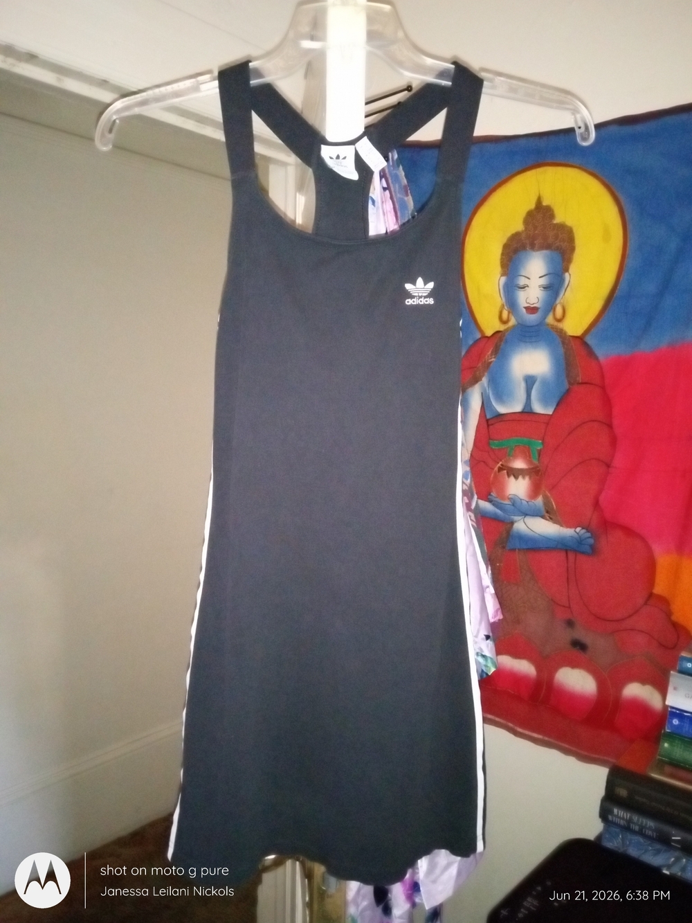 adidas Black Mini Dress with White Side Stripes and Racerback